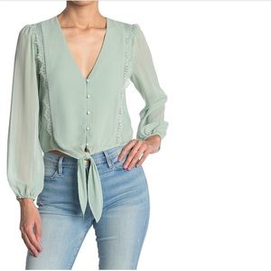 Wayf lace trimmed knotted blouse